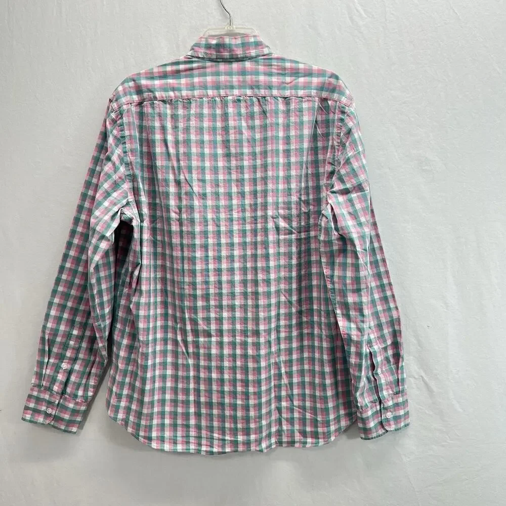 J Crew Flex Washed Plaid Button Down Shirt size Large Pink Blue